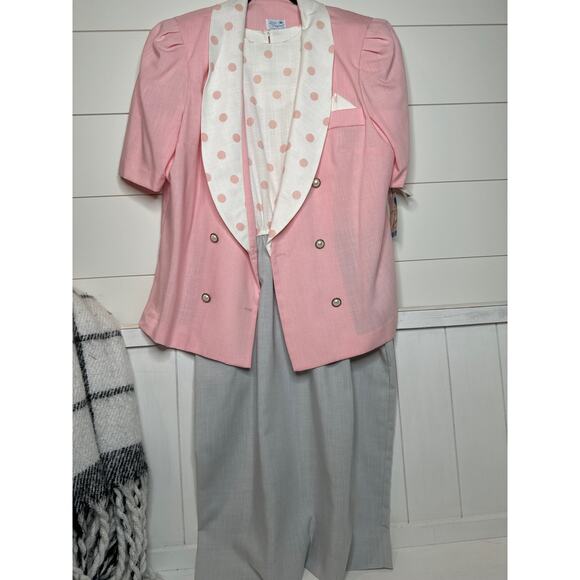 LORAC ORIGINAL Vintage 2 PC Dress/Suit NWT! SZ 16 Pink, Grey, White Linen Like! - Picture 1 of 4